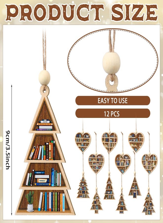 Colingmill 12 Pcs Christmas Tree Ornament Book Lovers Gifts Christmas Decoration Wooden Crafts 3D Design Hanging Decor for Xmas Decoration (Heart Shaped) - Image 2